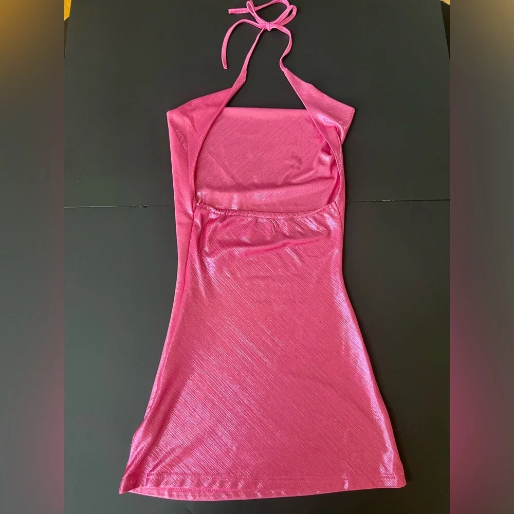 Princess Polly Metallic Hot Pink Cowl Neck Mini Dress - Picture 10 of 15
